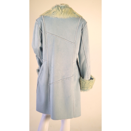 1293 - A lady's Chamonix faux sheepskin light blue duffle coat UK 12-14