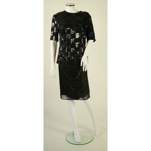 1296 - A lady's Jaeger black sequin skirt and black sequin top (not matching). Size UK 12-14