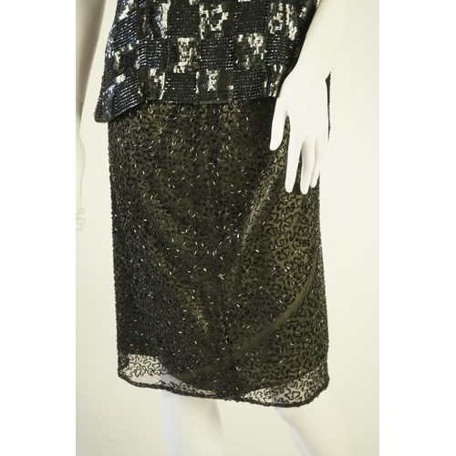 1296 - A lady's Jaeger black sequin skirt and black sequin top (not matching). Size UK 12-14