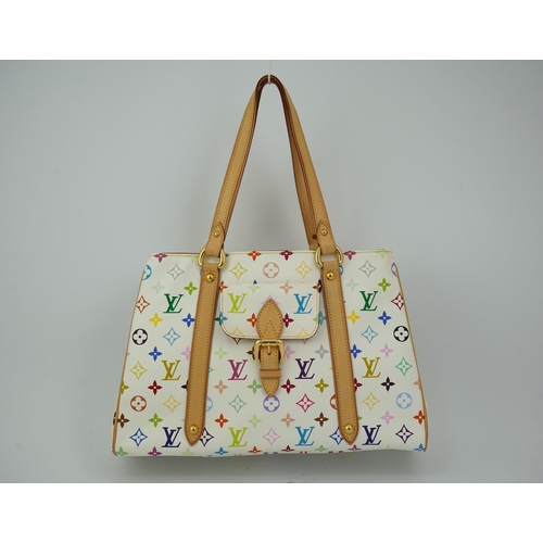 1304 - A Louis Vuitton x Takashi Murakami white / monogram multicolour coated canvas handbag with natural c... 