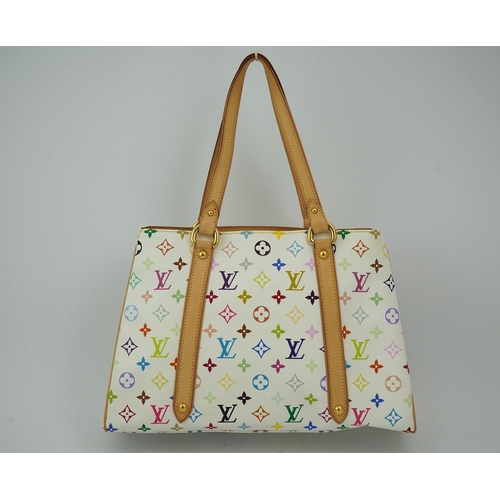 1304 - A Louis Vuitton x Takashi Murakami white / monogram multicolour coated canvas handbag with natural c... 