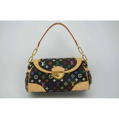 1306 - A Louis Vuitton x Takashi Murakami black / monogram multicolour coated canvas handbag with with natu... 