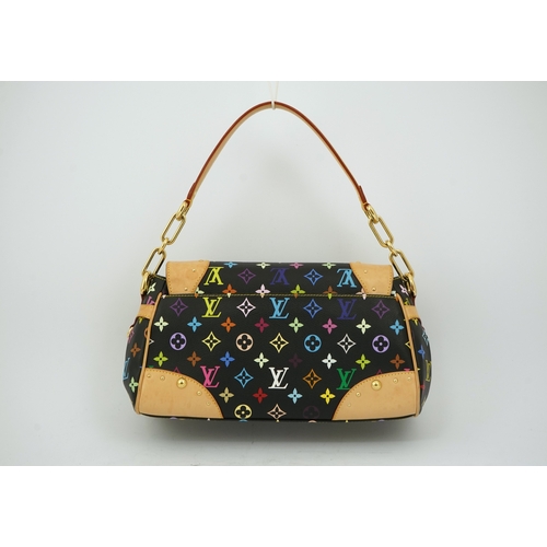 1306 - A Louis Vuitton x Takashi Murakami black / monogram multicolour coated canvas handbag with with natu... 