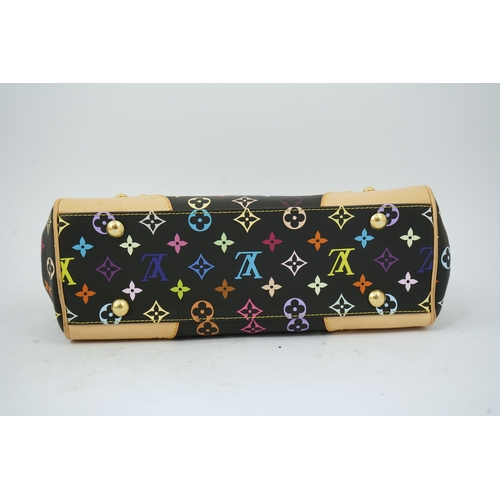 1306 - A Louis Vuitton x Takashi Murakami black / monogram multicolour coated canvas handbag with with natu... 