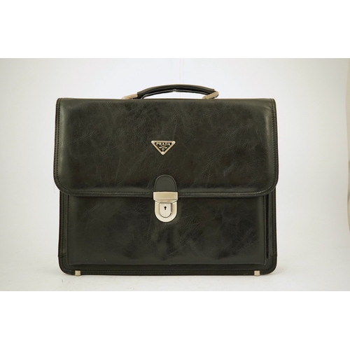 1308 - A Prada vintage black leather briefcase