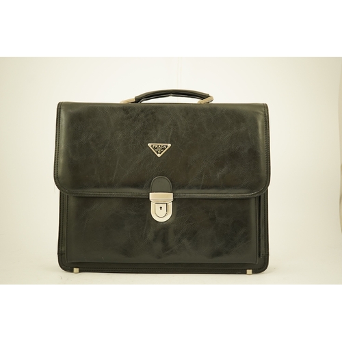 1308 - A Prada vintage black leather briefcase