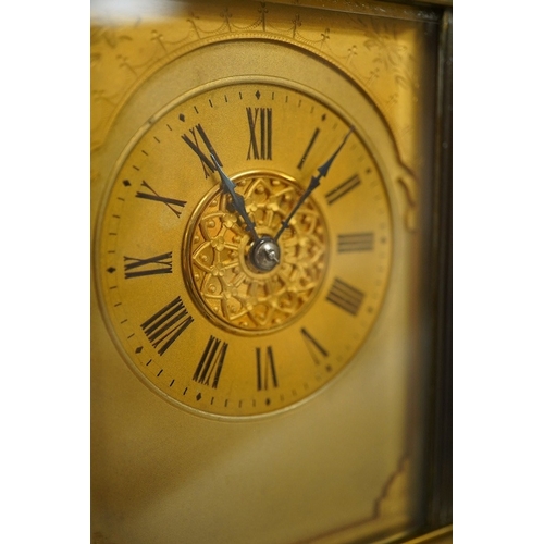 1355 - A French brass repeating carriage clock, engraved Paris to the backplate, 15cm high. Condition - goo... 