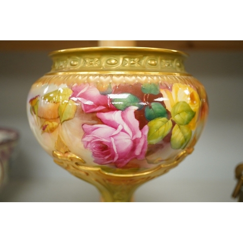 1360 - A Royal Worcester pedestal vase decorated with roses, marked to the base 1813 10.54. Condition - goo... 