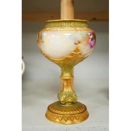 1360 - A Royal Worcester pedestal vase decorated with roses, marked to the base 1813 10.54. Condition - goo... 