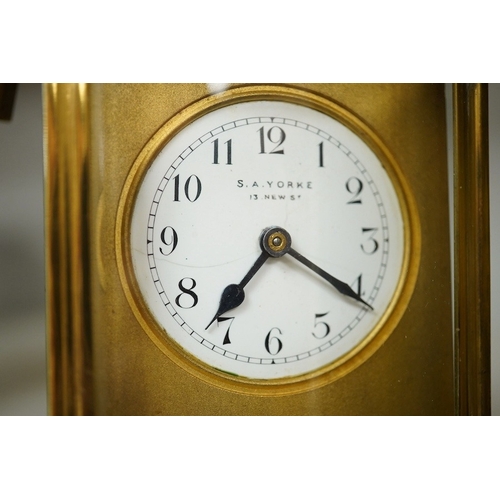 1361 - Two brass cased carriage timepieces, tallest 11cm. Condition - fair to good.