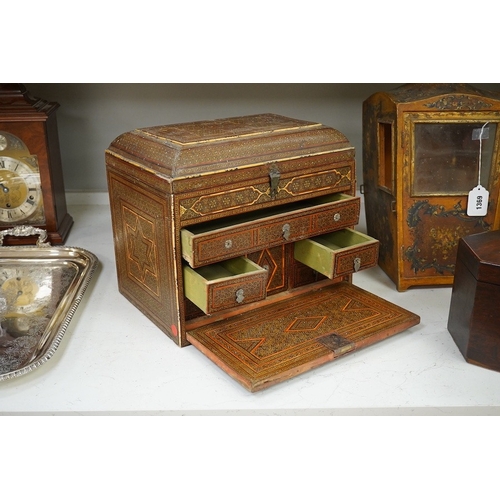 1367 - A 19th century Shiraz Eastern inlaid table cabinet, 36cm wide, 32cm high. Condition - damage to fron... 