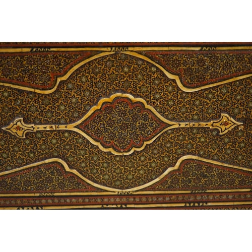 1367 - A 19th century Shiraz Eastern inlaid table cabinet, 36cm wide, 32cm high. Condition - damage to fron... 