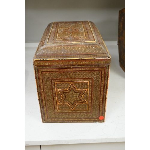 1367 - A 19th century Shiraz Eastern inlaid table cabinet, 36cm wide, 32cm high. Condition - damage to fron... 