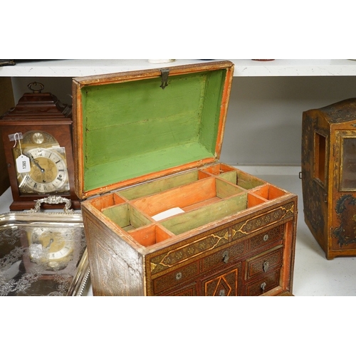 1367 - A 19th century Shiraz Eastern inlaid table cabinet, 36cm wide, 32cm high. Condition - damage to fron... 