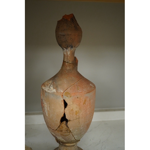 1371 - A group of antiquities- pottery and coins, including a later white glazed cup. Tallest 39cm high. Co... 