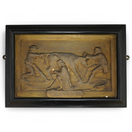 1372 - A framed 'The Lawsuit' painted plaster plaque, plaque 34cm wide x21.5cm high. Condition - crazing to... 