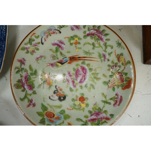 1373 - Nine items of mixed 18th century and later Chinese ceramics etc., largest plate 22.5cm diameter. Con... 