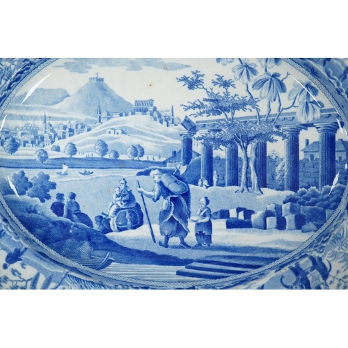 1376 - A 19th century Spode blue and white oval dish, with classical central scene and unusual elephant and... 