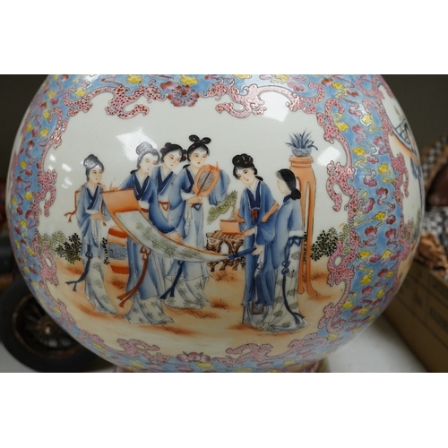 1392 - A large 20th century Chinese famille rose vase, 67cm high. Condition - good