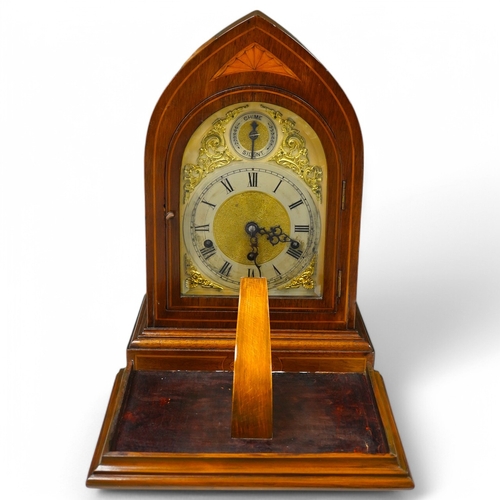 1396 - An Edwardian three train mahogany bracket clock and bracket, chiming on four coiled gongs, clock 42.... 