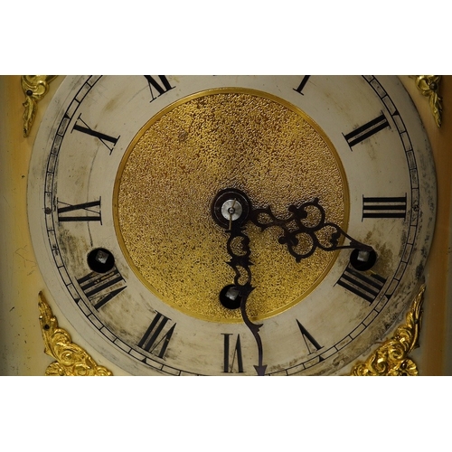 1396 - An Edwardian three train mahogany bracket clock and bracket, chiming on four coiled gongs, clock 42.... 