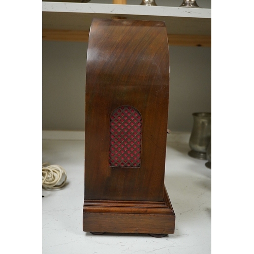 1396 - An Edwardian three train mahogany bracket clock and bracket, chiming on four coiled gongs, clock 42.... 