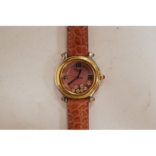 1927 - A lady's recent steel and gold Chopard 'Happy Sport' quartz wrist watch, the paua shell dial with se... 