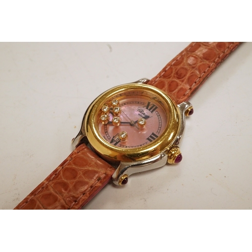 1927 - A lady's recent steel and gold Chopard 'Happy Sport' quartz wrist watch, the paua shell dial with se... 