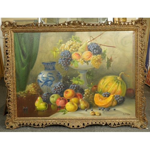 80 - G. Guidi Still life with a melon, grapes, pears, apples and walnutsoil on canvassigned67 x 94cm... 