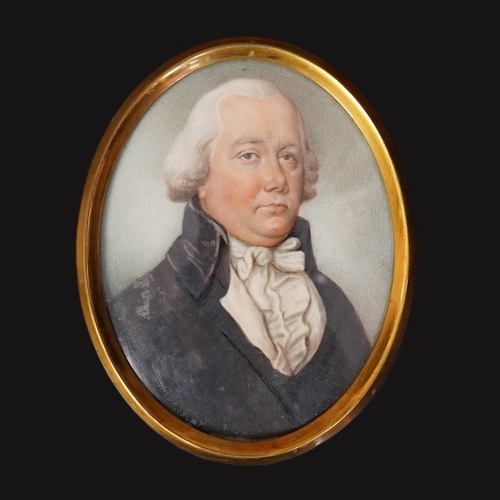 1 - Thomas Hazlehurst (English, 1740-1821) Miniature portrait of a gentleman wearing a powdered wig, bla... 