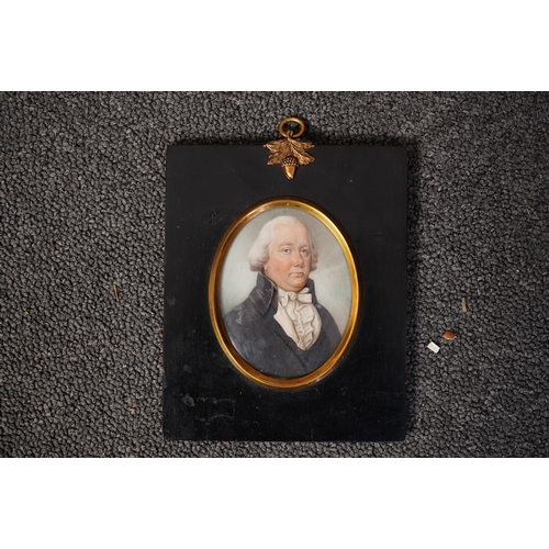 1 - Thomas Hazlehurst (English, 1740-1821) Miniature portrait of a gentleman wearing a powdered wig, bla... 