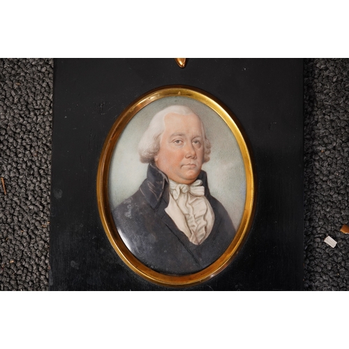 1 - Thomas Hazlehurst (English, 1740-1821) Miniature portrait of a gentleman wearing a powdered wig, bla... 