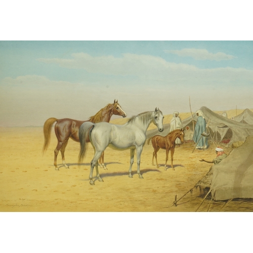 100 - John Alexander Harrington Bird (English, 1846-1936) Arabian horses before a desert encampmentwaterco... 