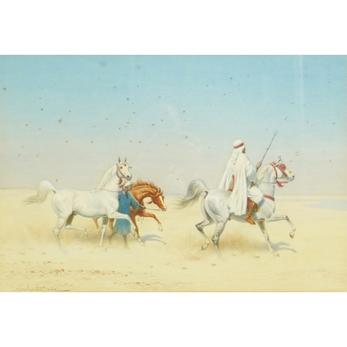 104 - John Alexander Harrington Bird (English, 1846-1936) Arab warrior on horseback and groom leading two ... 