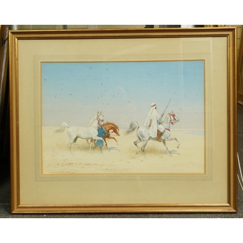 104 - John Alexander Harrington Bird (English, 1846-1936) Arab warrior on horseback and groom leading two ... 