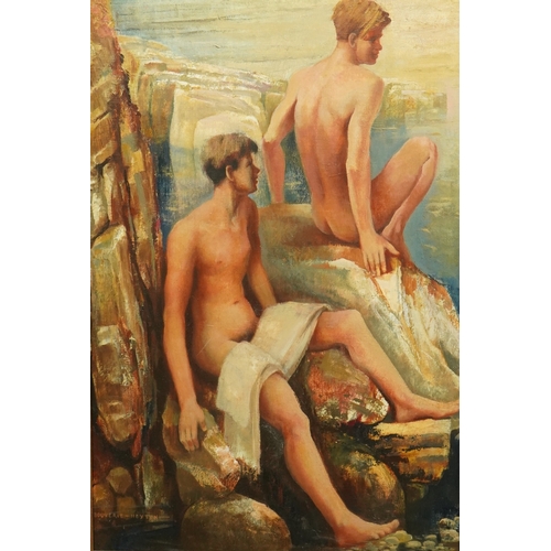 118 - Edward Bouverie Hoyton (English, 1900-1988) Boys bathing from rocksoil on canvassigned75 x 49cm... 