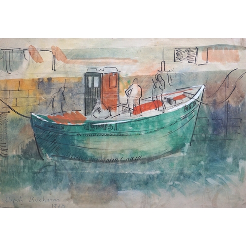 121 - Elspeth Buchanan (Scottish, 1915-2011) Fishing boat in harbour and Fish marketink and watercolourone... 