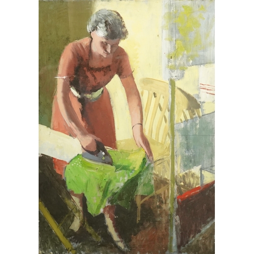 130 - William Dring RA (British, 1904-1990) The artists wife, Elizabeth Dring, ironingoil on canvassigned1... 