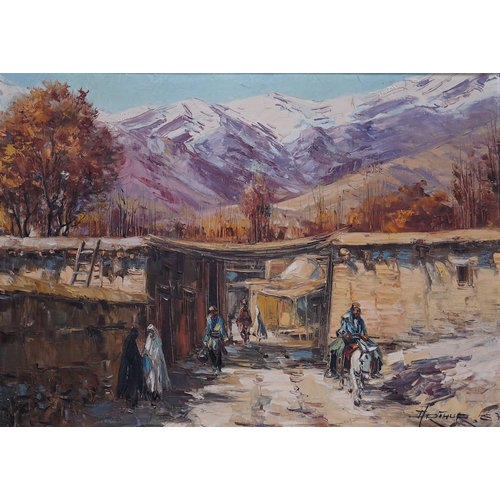 141 - Arthur Sarkissian (Armenian, b.1960) Village near the mountains, Iranoil on canvassigned and dated T... 