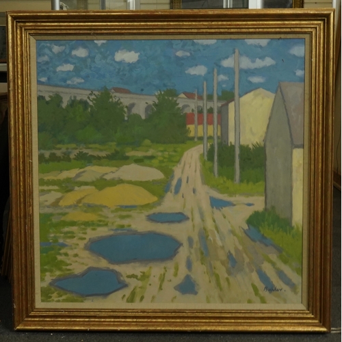 149 - § § Robert Buhler RA  (British, 1916-1989) Track to a viaductoil on boardsigned76 x 76cm.... 