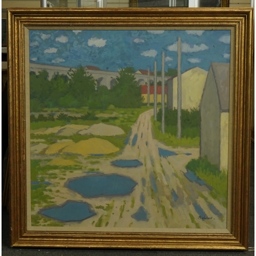 149 - § § Robert Buhler RA  (British, 1916-1989) Track to a viaductoil on boardsigned76 x 76cm.... 