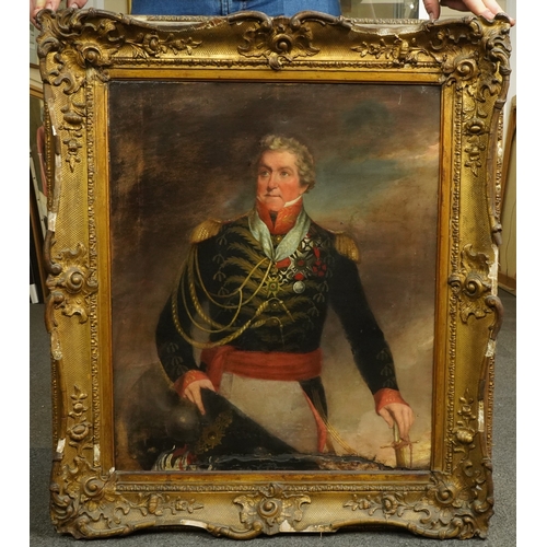 16 - Early 19th Century English School Three quarter length portrait of a Napoleonic General, standing wi... 