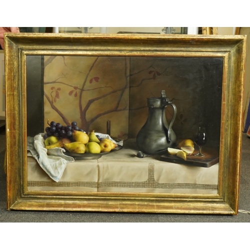 160 - Paul S. Brown (American, b.1967) Still life with pewter flagon and pearsoil on panelsigned and dated... 