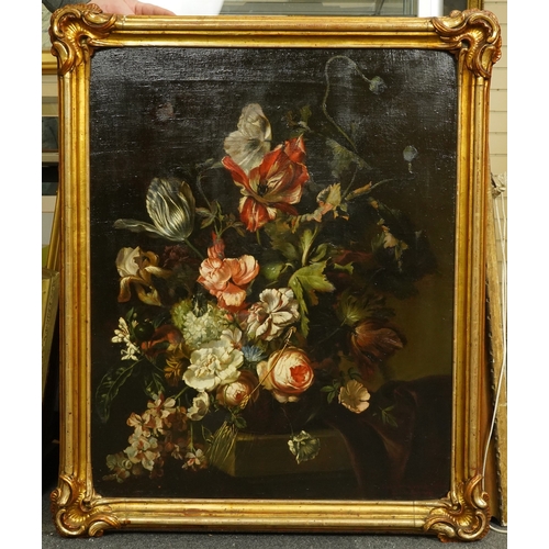 19 - After Herman van der Mijn (1684-1741) 17th century still life of flowers on a ledgeoil on canvasinsc... 