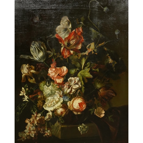 19 - After Herman van der Mijn (1684-1741) 17th century still life of flowers on a ledgeoil on canvasinsc... 