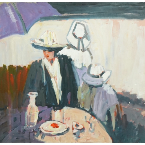 191 - Ross Foster (20th C.) 'Café by the beach'oil on boardsigned57 x 58cm... 