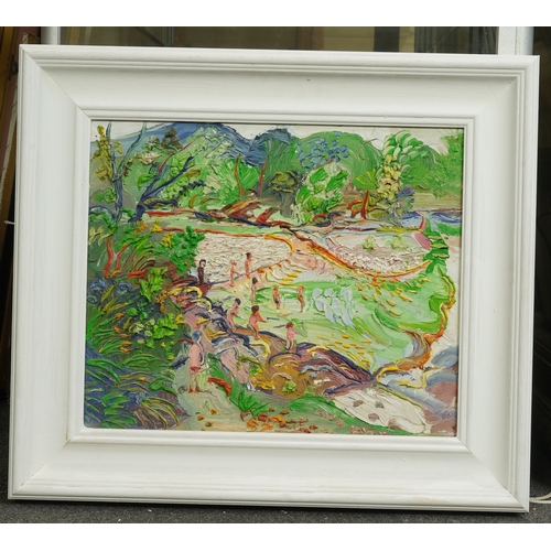 197 - § § Fred Yates (English, 1922-2008) 'Sunbathers'oil on canvassigned37 x 45cm... 