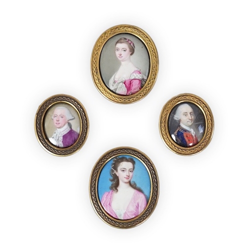 2 - English School c.1760 Miniature portraits of the Cartwright Familyenamel on copper (4)Mary Catherine... 