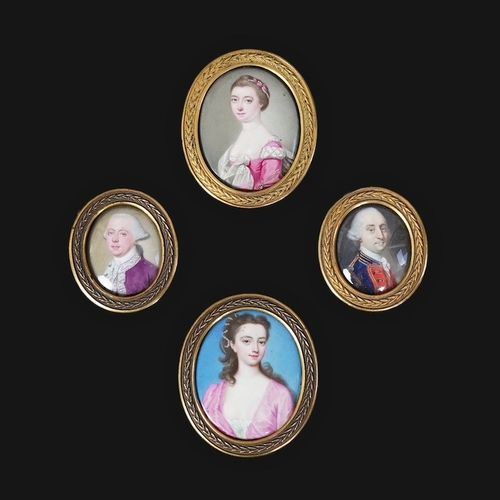 2 - English School c.1760 Miniature portraits of the Cartwright Familyenamel on copper (4)Mary Catherine... 