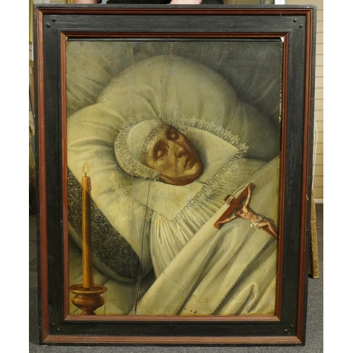 23 - 17th century Flemish School Death bed portrait with crucifix and candleoil on panelinscribed Obiit A... 